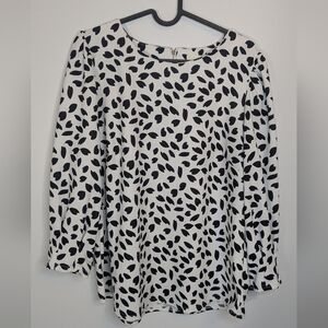 Melloday Black and White Abstract 3/4 sleeve blouse - size L